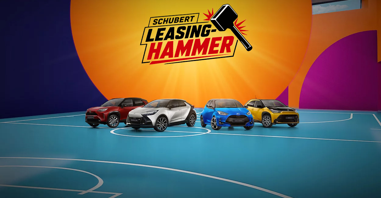 Header Schubert Leasing-Hammer – 0 € Anzahlung, mehrere Toyota Modelle